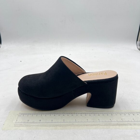 Pazzion Black Platform Rounded Toe Mules Clogs Slip On Chunky High Heel Slipper - Picture 1 of 7